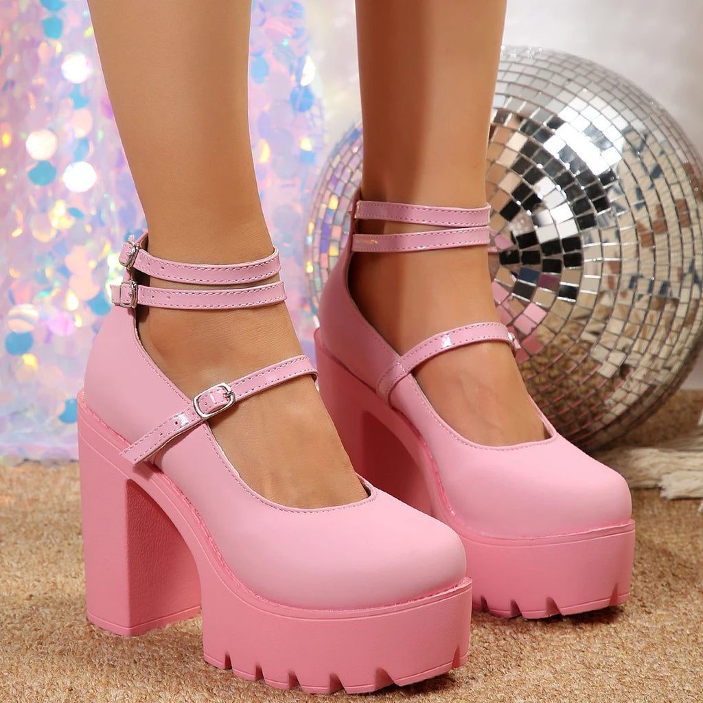 High Heels Women Mary Janes Shoes Woman Platform Fashion Sandals Women Summer New Dress Lolita Shoes Chunky Pumps Zapatos Mujer