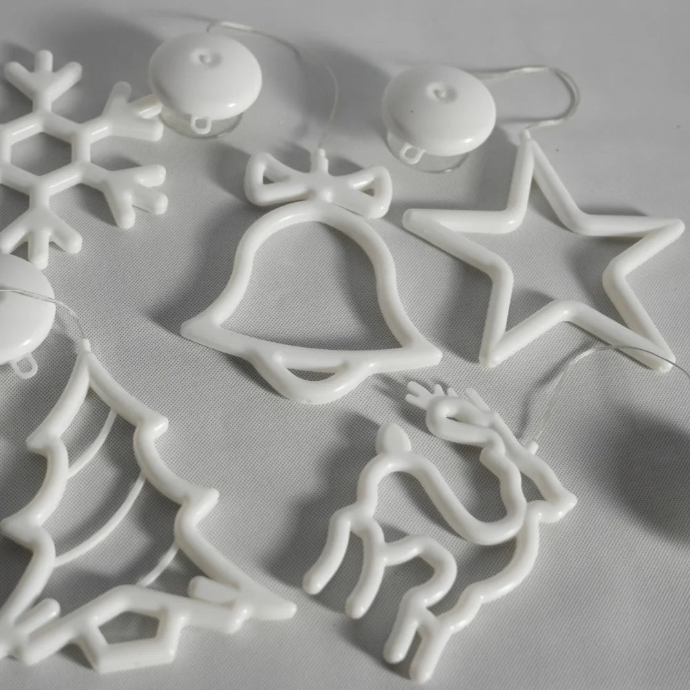 Christmas LED Hanging Window Decorations with Suction Cups Snowflake Tree Bell Star Deer Lights for Tree Living Room Decor