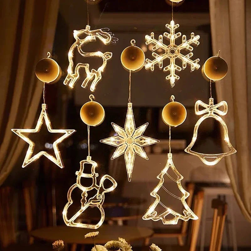 LED Christmas Window Lights Silhouette Decoration Bell Christmas Tree Santa Claus For New Year Christmas Decor Fairy String Lamp