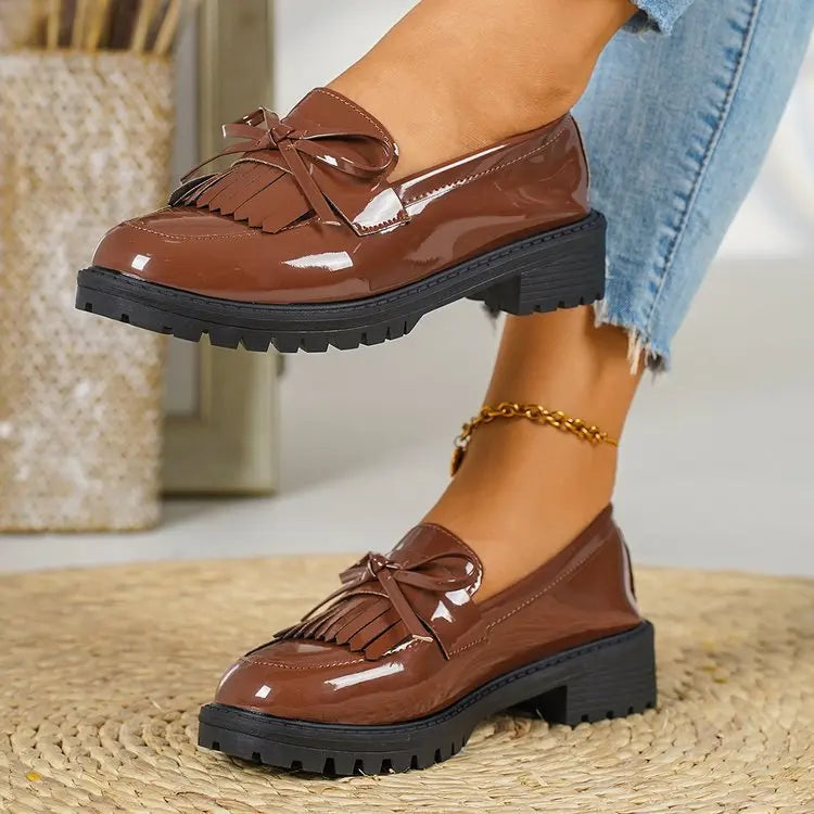 2026 Loafers for Women Platform PU Leather Casual Shoes Woman Spring New Comfort Tassel Slip on Flats Single-shoe