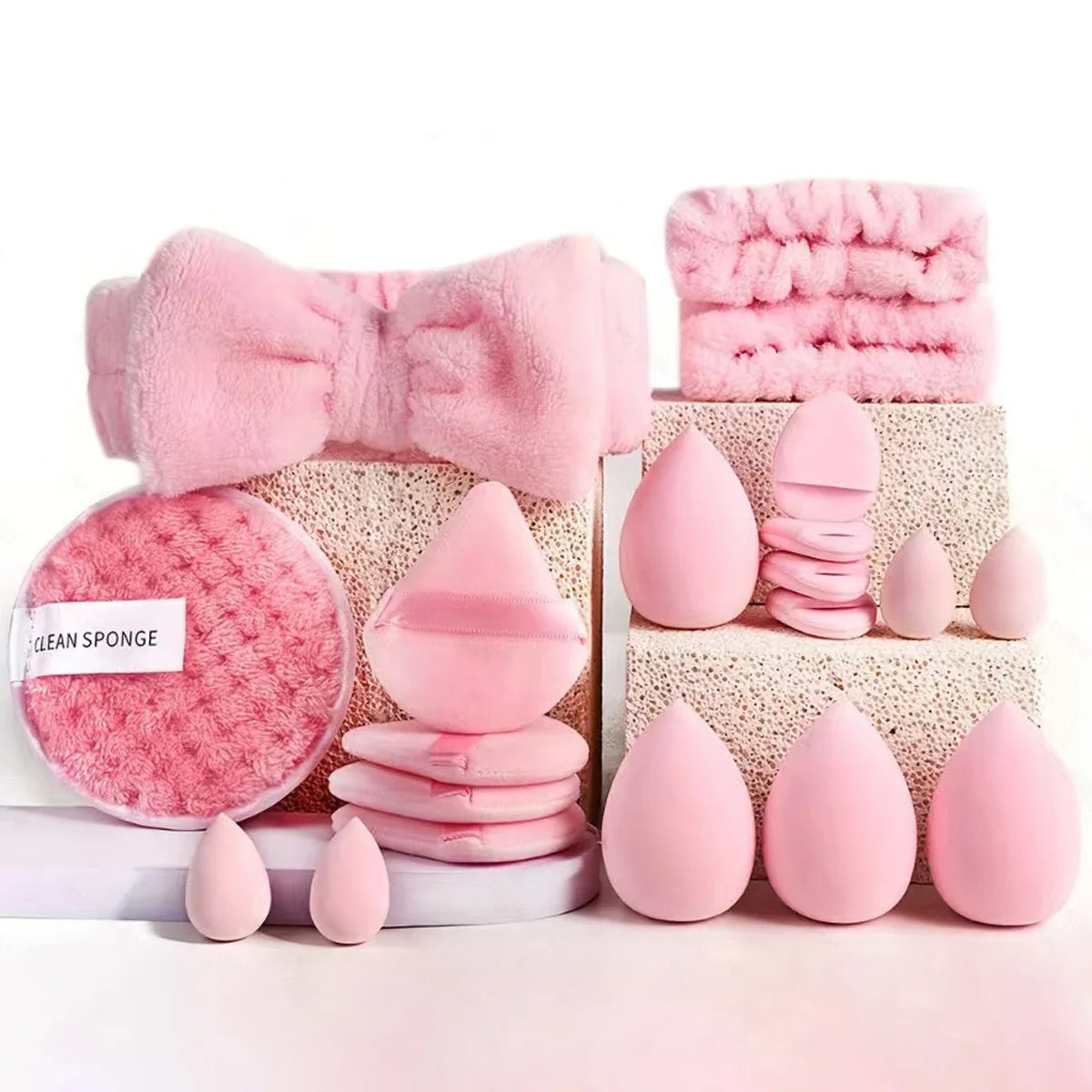 Makeup Brushes and Sponges Set, Pink Makeup Puff, Beauty Egg, Headband, Wristband Remover Kit, Makeup Tool, Gift 20-32pcs