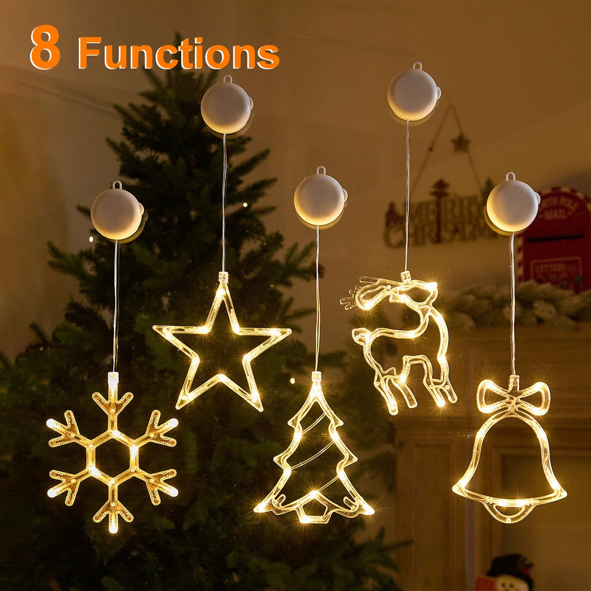 Christmas LED Hanging Light Snowflake Santa Battery-operated Window Decor Home Xmas Navidad New Year Ornaments