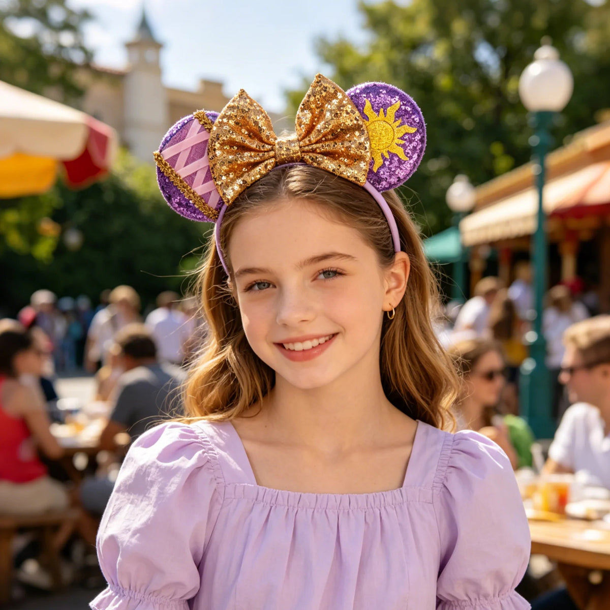 Cute Cartoon Hair Accessories for Girls Chameleon Sunflower Ears Hairbands Women Tangled Head Bands Kids Sequins 5"Bow Headwear