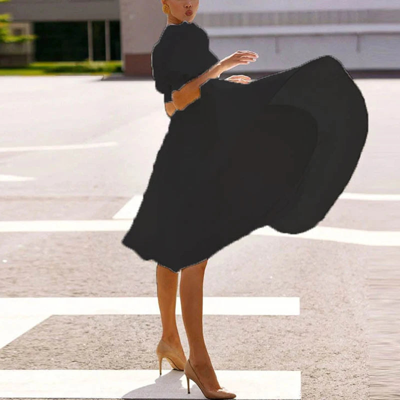 Casual Office Lady Dress Women Elegant Short Sleeve Solid A-Line Party Dresses For Women Fashion Summer Dress 2022