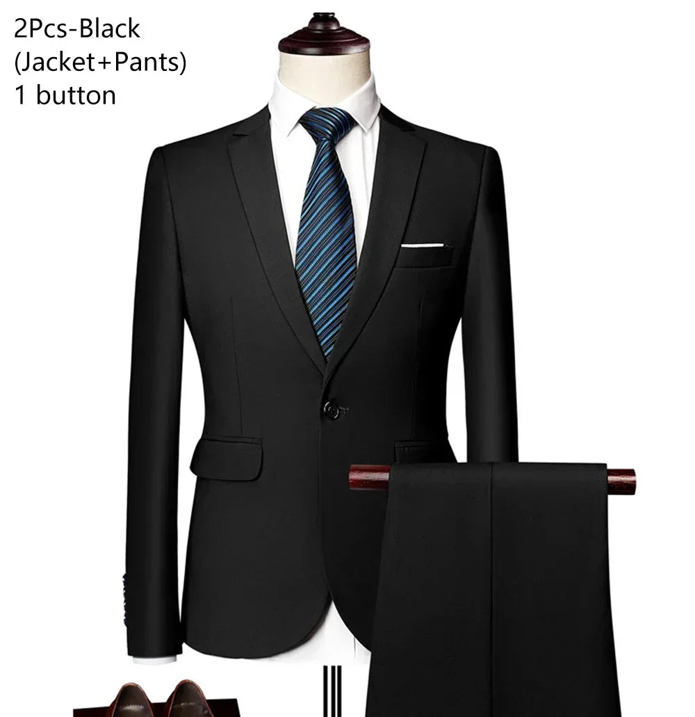 Elegant Suits For Men 3 Pieces 2 Set Fashion Classic Casual Full Jackets Vest Pants Blazers Outfit 2026 Formal Costume