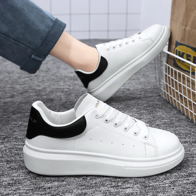 Classic Black White Platform Sneakers for Women Men Soft Sole Comfortable Casual Daily Wear Walking Shoes