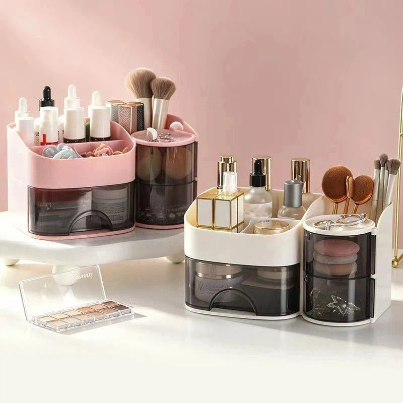 Makeup Organizer With Transparent Drawers Multiple Compartments Vanity Storing Cosmetics Brushes Skincare Products