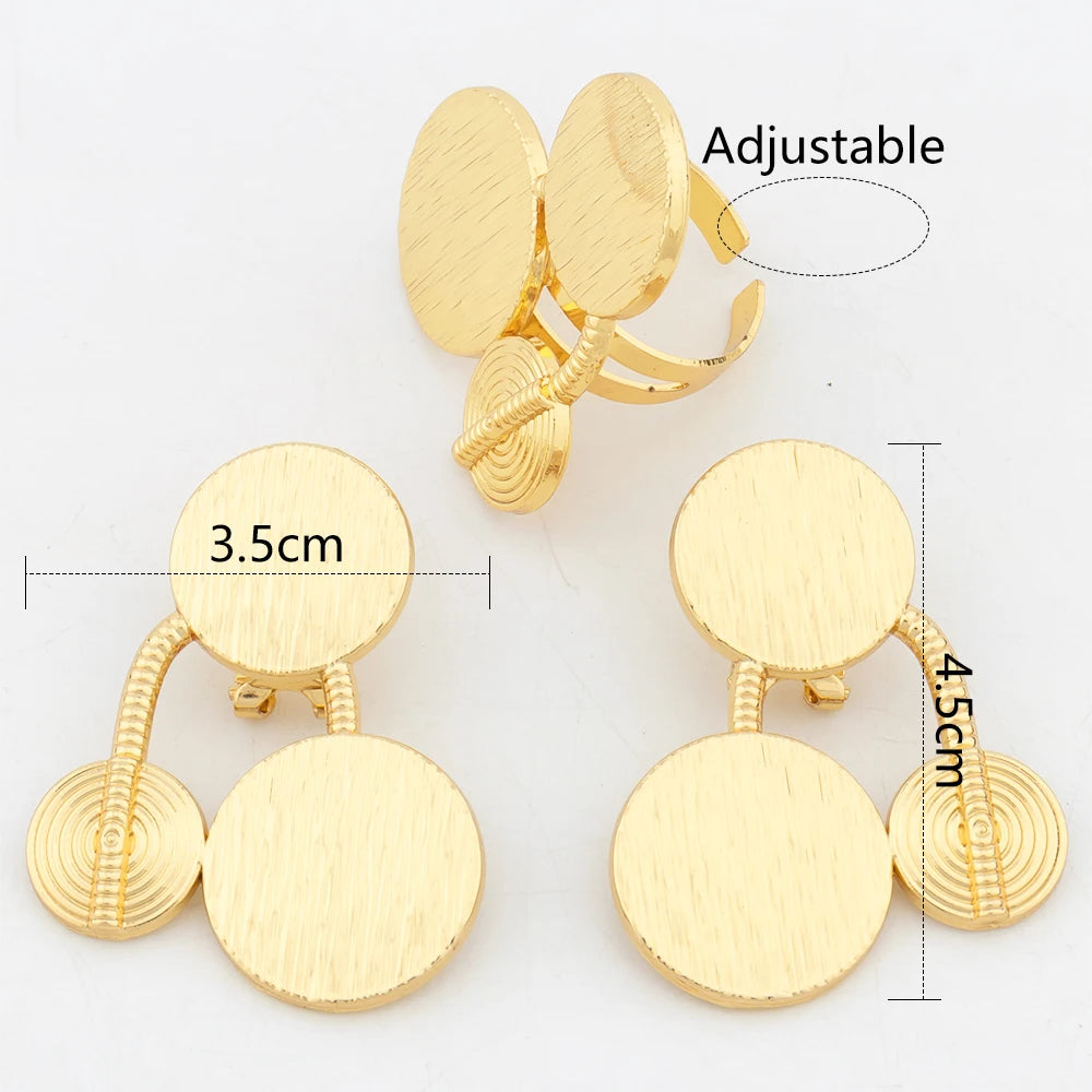 New Jewelry Sets for Women Dubai Round Geometry Earrings and Ring Set Italian Party Wedding  Jewelry Accessories