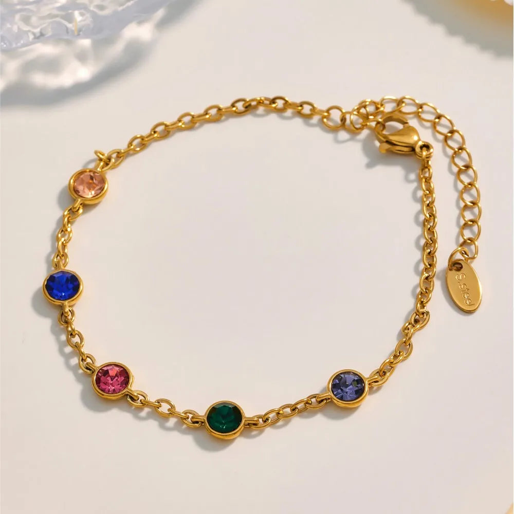 Stainless Steel Chain Necklace Bracelet For Women 18k Gold Plated Non Tarnish Multi Colorful Zircon Necklaces Matching Bracelets