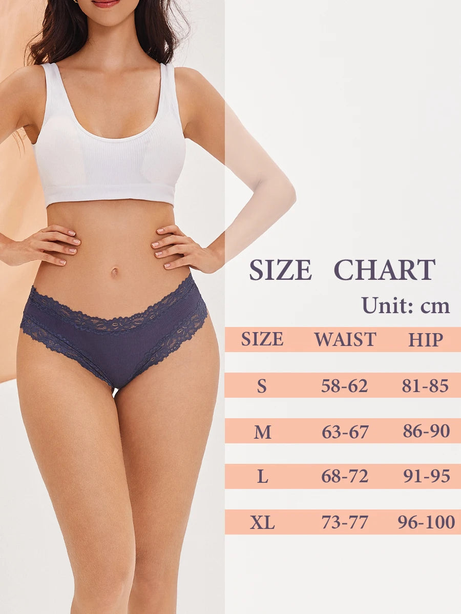 Women Cotton Panties Sexy Floral Lace Breathable Underwear Girls Ribbed Low-Waist Briefs Comfortable Bikini Solid Color Lingerie