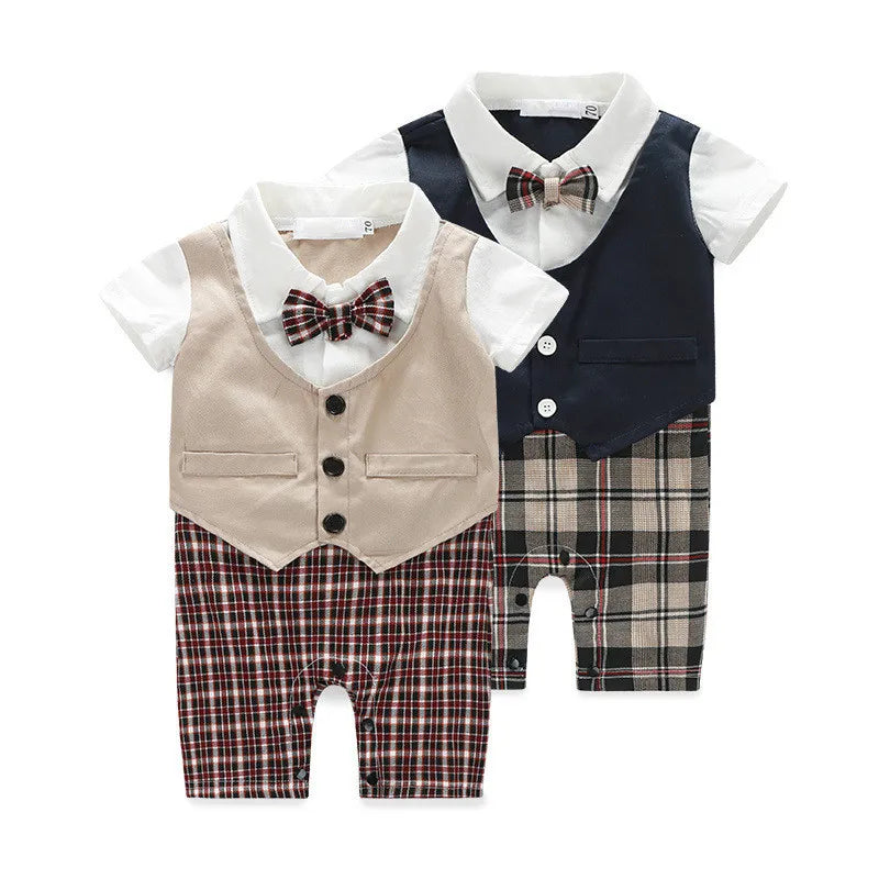 Summer Newborn Baby Romper Infant Boy Gentleman Suit Formal Bow Tie Romper Jumpsuit Baby Boy Clothes Outfits  Baby Clothes 0-3T